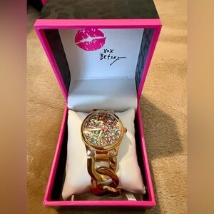 Betsey Johnson Multicolor Glitter Gold Watch